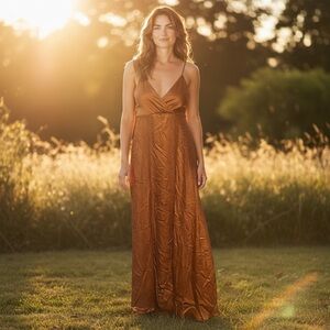 Lulus Constantine Rust Orange Satin Maxi Dress, New with Tags